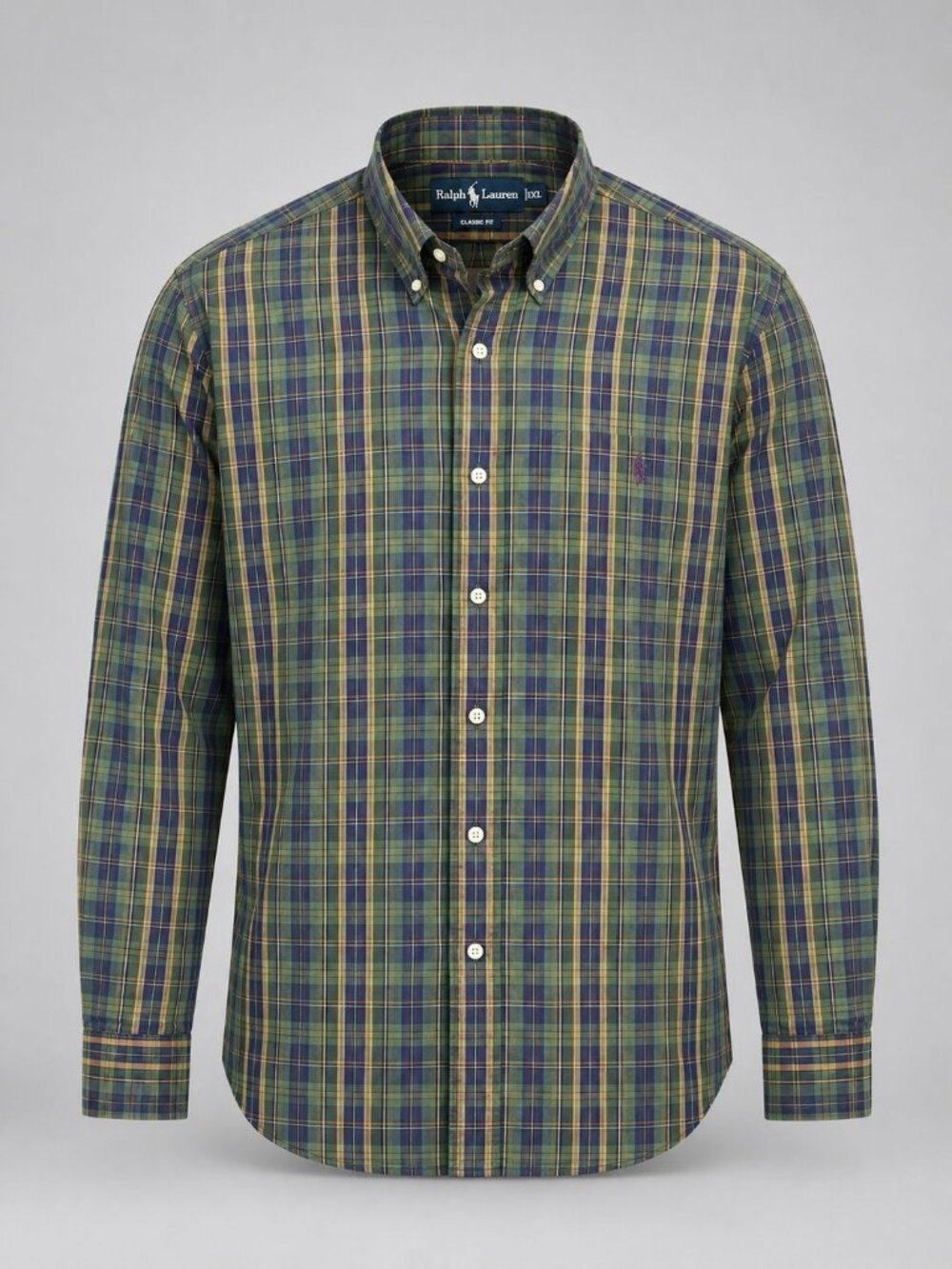 Ralph Lauren Mens XL Shirt Green Plaid Button-Down Long Sleeve Classic Fit Polo